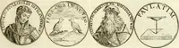 An illustration from Aquila Austriaca, sub qua imperatores Austriaci ab Alberto II honorifico vsquè ad Ferdinandum III & IV Occidentis imperatorem L : elogiis, hieroglyphicis, numismatibus, insignibus, symbolis, imaginibus antiquis ad viuum exhibentur exculpti, & longa historiarum serie exarati : vt nihil relictum sit, quod prisci vel hodierni habeant annales, sed diplomata, leges, indulta, genealogiae, donationes, priuilegia offeruntur congesta : inseruntur et regum principumque imagines, nummi honorarij, castrenses, triumphales, votiui, missiles, &c. qui sanguine, foedere, bello imperatoribus iuncti, occurrunt in opere : subijcitur cuique caesarum appendix symbolica, sacrolegalis, & historicopolitica, in qua symbolis & hieroglyphicis, aere affabrè exculptis, pinguntur, & explanantur (1679)