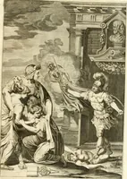 An illustration from Aquila Austriaca, sub qua imperatores Austriaci ab Alberto II honorifico vsquè ad Ferdinandum III & IV Occidentis imperatorem L : elogiis, hieroglyphicis, numismatibus, insignibus, symbolis, imaginibus antiquis ad viuum exhibentur exculpti, & longa historiarum serie exarati : vt nihil relictum sit, quod prisci vel hodierni habeant annales, sed diplomata, leges, indulta, genealogiae, donationes, priuilegia offeruntur congesta : inseruntur et regum principumque imagines, nummi honorarij, castrenses, triumphales, votiui, missiles, &c. qui sanguine, foedere, bello imperatoribus iuncti, occurrunt in opere : subijcitur cuique caesarum appendix symbolica, sacrolegalis, & historicopolitica, in qua symbolis & hieroglyphicis, aere affabrè exculptis, pinguntur, & explanantur (1679)