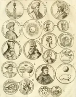 An illustration from Aquila Austriaca, sub qua imperatores Austriaci ab Alberto II honorifico vsquè ad Ferdinandum III & IV Occidentis imperatorem L : elogiis, hieroglyphicis, numismatibus, insignibus, symbolis, imaginibus antiquis ad viuum exhibentur exculpti, & longa historiarum serie exarati : vt nihil relictum sit, quod prisci vel hodierni habeant annales, sed diplomata, leges, indulta, genealogiae, donationes, priuilegia offeruntur congesta : inseruntur et regum principumque imagines, nummi honorarij, castrenses, triumphales, votiui, missiles, &c. qui sanguine, foedere, bello imperatoribus iuncti, occurrunt in opere : subijcitur cuique caesarum appendix symbolica, sacrolegalis, & historicopolitica, in qua symbolis & hieroglyphicis, aere affabrè exculptis, pinguntur, & explanantur (1679)