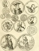 An illustration from Aquila Austriaca, sub qua imperatores Austriaci ab Alberto II honorifico vsquè ad Ferdinandum III & IV Occidentis imperatorem L : elogiis, hieroglyphicis, numismatibus, insignibus, symbolis, imaginibus antiquis ad viuum exhibentur exculpti, & longa historiarum serie exarati : vt nihil relictum sit, quod prisci vel hodierni habeant annales, sed diplomata, leges, indulta, genealogiae, donationes, priuilegia offeruntur congesta : inseruntur et regum principumque imagines, nummi honorarij, castrenses, triumphales, votiui, missiles, &c. qui sanguine, foedere, bello imperatoribus iuncti, occurrunt in opere : subijcitur cuique caesarum appendix symbolica, sacrolegalis, & historicopolitica, in qua symbolis & hieroglyphicis, aere affabrè exculptis, pinguntur, & explanantur (1679)