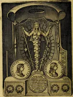 An illustration from Avgvstarvm imagines aereis formis expressae : vitae quoque carundem breuiter enarratae, signorum etiam, quae in posteriori parte numismatũ efficta sũt, ratio explicata (1558)