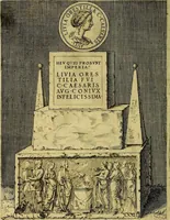 An illustration from Avgvstarvm imagines aereis formis expressae : vitae quoque carundem breuiter enarratae, signorum etiam, quae in posteriori parte numismatũ efficta sũt, ratio explicata (1558)
