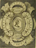 An illustration from Avgvstarvm imagines aereis formis expressae : vitae quoque carundem breuiter enarratae, signorum etiam, quae in posteriori parte numismatũ efficta sũt, ratio explicata (1558)