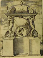 An illustration from Avgvstarvm imagines aereis formis expressae : vitae quoque carundem breuiter enarratae, signorum etiam, quae in posteriori parte numismatũ efficta sũt, ratio explicata (1558)
