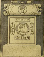 An illustration from Avgvstarvm imagines aereis formis expressae : vitae quoque carundem breuiter enarratae, signorum etiam, quae in posteriori parte numismatũ efficta sũt, ratio explicata (1558)