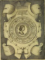 An illustration from Avgvstarvm imagines aereis formis expressae : vitae quoque carundem breuiter enarratae, signorum etiam, quae in posteriori parte numismatũ efficta sũt, ratio explicata (1558)