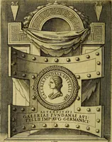 An illustration from Avgvstarvm imagines aereis formis expressae : vitae quoque carundem breuiter enarratae, signorum etiam, quae in posteriori parte numismatũ efficta sũt, ratio explicata (1558)