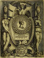 An illustration from Avgvstarvm imagines aereis formis expressae : vitae quoque carundem breuiter enarratae, signorum etiam, quae in posteriori parte numismatũ efficta sũt, ratio explicata (1558)