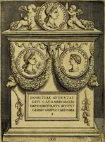An illustration from Avgvstarvm imagines aereis formis expressae : vitae quoque carundem breuiter enarratae, signorum etiam, quae in posteriori parte numismatũ efficta sũt, ratio explicata (1558)