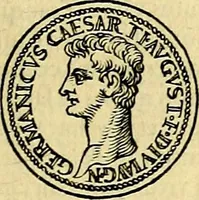 An illustration from Avgvstarvm imagines aereis formis expressae : vitae quoque carundem breuiter enarratae, signorum etiam, quae in posteriori parte numismatũ efficta sũt, ratio explicata (1558)