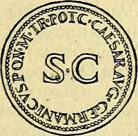 An illustration from Avgvstarvm imagines aereis formis expressae : vitae quoque carundem breuiter enarratae, signorum etiam, quae in posteriori parte numismatũ efficta sũt, ratio explicata (1558)