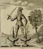 An illustration from Avrevm vellvs, oder, Guldin Schatz und Kunst-Kammer : darinnen der aller fürnemisten, fürtreffenlichsten, ausserlesenesten, herrlichisten und bewehrtesten Auctorum Schrifften und Bücher, aufs dem gar uralten Schatz der uberblibnen, verborgnen, hinderhaltenen Reliquien und Monumenten der Aegyptiorum, Arabum, Chaldaeorum & Assyriorum Königen und Weysen (1708)