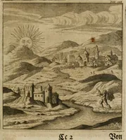 An illustration from Avrevm vellvs, oder, Guldin Schatz und Kunst-Kammer : darinnen der aller fürnemisten, fürtreffenlichsten, ausserlesenesten, herrlichisten und bewehrtesten Auctorum Schrifften und Bücher, aufs dem gar uralten Schatz der uberblibnen, verborgnen, hinderhaltenen Reliquien und Monumenten der Aegyptiorum, Arabum, Chaldaeorum & Assyriorum Königen und Weysen (1708)