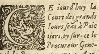 An illustration from Avtre arrest donné en la Covrt des Grandz Iovrs seant en la ville de Poictiers. Contre les deffaillans & contumax condemnez à mort. (1579)