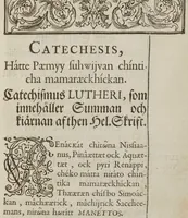 An illustration from Lutheri Catechismus öfwersatt på American-Virginiske språket (1696)