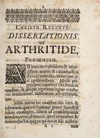 An illustration from Decreto & authoritate illustris & gratiosissimae Facultatis Medicae in Athenaeo Salano florentissimo, Moderante ... Dn. Johanne Theodoro Schenckio, ... Hanc dissertationem inauguralem de arthritide, pro supremis in arte médicâ honoribus, privilegiisque Doctoralibus ... consequendis, ad diem Novembris, M. DC. LXXI ... (1671)