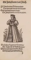 Picture 6 of 26 from Im Frauwenzimmer Wirt vermeldt von allerley schönen Kleidungen unnd Trachten der Weiber, hohes und niders Stands, wie Man fast an allen Orten geschmückt unnd gezieret ist ... Sampt einer kurtzen Beschreibung durch den wolgelehrten Thrasibulum Torrentinum Mutislariensem allen ehrliebenden Frauwen und Jungfrauwen zu ehren in Rheimem verfasst (1586), leaf 77