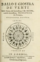 Picture 1 of 2 from Ballo e giostra de' venti : nelle nozze del serenissimo principe e della serenissima principessa di Toscana, arcidvchessa d'Avstria (1608), leaf 5