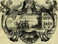 An illustration from Basilica sapientiae septem columnis insistens Reverendissimis, Adm: Reverendis, Religiosis, Praenobilibus, Nobilibus, ac Eruditis DD. AA. LL. & Philosophiae Baccalaureis, cum e literario Philosophici certamnins stadio victores in antiquissimae ac celeberrimae Universitatis Viennensis Theatro Academico primam daphnem largiente R. P. Ioanne Pfleger.. (1651)