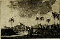 An illustration from Legatio Batavica ad magnum Tartariae chamum Sungteium, modernum Sinae imperatorem : historiarum narratione, quae legatis in provinciis Quantung, Kiangsi, Nanking, Xantung, Peking, & aula imperatoriâ ab anno 1655 ad annum 1657 obtigerunt, ut & ardua Sinensium in bello Tartarico fortunâ, provinciarum accurata geographia, urbium delineatione, nec non artis & naturae miraculis ex animalium, vegetabilium, mineralium genere per centum & quinquaginta aeneas figuras passim illustrata & conscripta vernacule (1668)