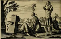 An illustration from Legatio Batavica ad magnum Tartariae chamum Sungteium, modernum Sinae imperatorem : historiarum narratione, quae legatis in provinciis Quantung, Kiangsi, Nanking, Xantung, Peking, & aula imperatoriâ ab anno 1655 ad annum 1657 obtigerunt, ut & ardua Sinensium in bello Tartarico fortunâ, provinciarum accurata geographia, urbium delineatione, nec non artis & naturae miraculis ex animalium, vegetabilium, mineralium genere per centum & quinquaginta aeneas figuras passim illustrata & conscripta vernacule (1668)