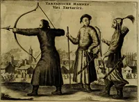 An illustration from Legatio Batavica ad magnum Tartariae chamum Sungteium, modernum Sinae imperatorem : historiarum narratione, quae legatis in provinciis Quantung, Kiangsi, Nanking, Xantung, Peking, & aula imperatoriâ ab anno 1655 ad annum 1657 obtigerunt, ut & ardua Sinensium in bello Tartarico fortunâ, provinciarum accurata geographia, urbium delineatione, nec non artis & naturae miraculis ex animalium, vegetabilium, mineralium genere per centum & quinquaginta aeneas figuras passim illustrata & conscripta vernacule (1668)