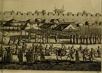 An illustration from Legatio Batavica ad magnum Tartariae chamum Sungteium, modernum Sinae imperatorem : historiarum narratione, quae legatis in provinciis Quantung, Kiangsi, Nanking, Xantung, Peking, & aula imperatoriâ ab anno 1655 ad annum 1657 obtigerunt, ut & ardua Sinensium in bello Tartarico fortunâ, provinciarum accurata geographia, urbium delineatione, nec non artis & naturae miraculis ex animalium, vegetabilium, mineralium genere per centum & quinquaginta aeneas figuras passim illustrata & conscripta vernacule (1668)