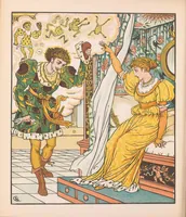 An illustration from Beauty and the beast picture book : containing Beauty and the beast, The frog prince, and The hind in the wood : with eighteen coloured pictures (1900)