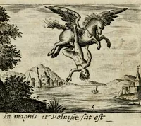 Picture 1 of 38 from Bellerophon, of, Lust tot wysheyt : door sinne-beelden leerlijck vertoont : waer by gevoegt zijn de vrolijcke stemmen, of, stichtige en vermaeckelijcke liedekens en dicten, genomen uyt de geoorolofde vrolickheyd, tot opweckinge der goede zeden : waer by noch konnen gebonden werden, het tweede deel Urania of hemel-sang, als mede het derde deel, Ghesang der Zeden, van den selfden auteur ... (1695), leaf 18