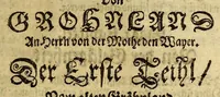 An illustration from Bericht von Gröhnland, gezogen aus zwo Chroniken : einer alten ihslandischen, und einer neuen dänischen; übergesand in frantzösischer Sprahche an Herren von der Mote den Wayer von einem unbenandten Meister, und gedruckt zu Parihs bey Augustin Kürbe in s. anno 1647. Jetzo aber deutsch gegäben, und, um desto färtiger ihn zu gebrauchen, unterschihdlich eingeteihlet (1674)