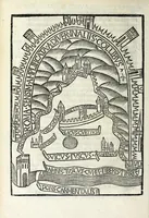 An illustration from Berosvs Babilonicvs De his quae praecesserũt inundationẽ terrarũ. Item, Myrsilus De origine Turrhenorum. Cato In fragmentis. Archilocus In epitheto de temporibus. Metasthenes De iudicio temporũ. Philo In breuiario temporum. Xenophon De equiuocis temporũ. Sempronius De diuisione Italiae. Q. Fab. Pictor De aureo saeculo & orig[i]ne vrbis Rhomae. Fragmentũ Itinerarij Antonini Pij. Altercatio Adriani Augusti & Epictici. Cornelij Taciti De origine & situ Germanorum opusculum. C.C. De situ & moribus Germanorũ (1511)