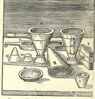 An illustration from Beschreibung allerfürnemisten mineralischen Ertzt vnnd Bergkwercks Arten : wie dieselbigen, vnd eine jede in Sonderheit jrer Natur und Eigenschafft nach, auff alle Metaln probirt vnd im kleinen Fewer sollen versucht werden : mit Erklärung etlicher fürnemer nützlichen Schmeltzwerck, im grossen Fewer auch Scheidung Goldts, Silbers, vnd anderer Metaln : sampt einem Bericht dess Kupffersaigerns, Messing brennens, vnd Salpeter siedens : auch aller saltzigen minerischen Proben, vnd was denen allen anhengig : in fünff Bücher verfast, dessgleichen zuuorn niemals in Druck kommen ... (1580)