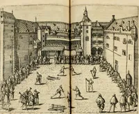 An illustration from Beschreibung derer fürstlicher güligscher &c. Hochzeit : so im Jahr Christi tausent fünffhundert achtzig fünff, am sechszehenden Junij vnd nechstfolgenden acht Tagen, zu Düsseldorff mit grossen Freuden, fürstlichen Triumph vnd Herrligkeit gehalten worden (1587)