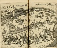 An illustration from Beschreibung derer fürstlicher güligscher &c. Hochzeit : so im Jahr Christi tausent fünffhundert achtzig fünff, am sechszehenden Junij vnd nechstfolgenden acht Tagen, zu Düsseldorff mit grossen Freuden, fürstlichen Triumph vnd Herrligkeit gehalten worden (1587)