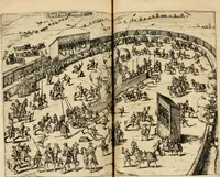 An illustration from Beschreibung derer fürstlicher güligscher &c. Hochzeit : so im Jahr Christi tausent fünffhundert achtzig fünff, am sechszehenden Junij vnd nechstfolgenden acht Tagen, zu Düsseldorff mit grossen Freuden, fürstlichen Triumph vnd Herrligkeit gehalten worden (1587)