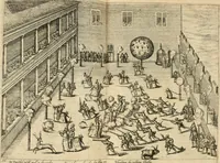 An illustration from Beschreibung derer fürstlicher güligscher &c. Hochzeit : so im Jahr Christi tausent fünffhundert achtzig fünff, am sechszehenden Junij vnd nechstfolgenden acht Tagen, zu Düsseldorff mit grossen Freuden, fürstlichen Triumph vnd Herrligkeit gehalten worden (1587)