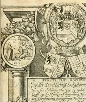 An illustration from Beschreibung derer fürstlicher güligscher &c. Hochzeit : so im Jahr Christi tausent fünffhundert achtzig fünff, am sechszehenden Junij vnd nechstfolgenden acht Tagen, zu Düsseldorff mit grossen Freuden, fürstlichen Triumph vnd Herrligkeit gehalten worden (1587)