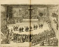 An illustration from Beschreibung derer fürstlicher güligscher &c. Hochzeit : so im Jahr Christi tausent fünffhundert achtzig fünff, am sechszehenden Junij vnd nechstfolgenden acht Tagen, zu Düsseldorff mit grossen Freuden, fürstlichen Triumph vnd Herrligkeit gehalten worden (1587)
