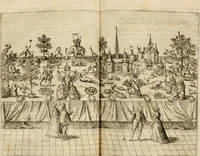 An illustration from Beschreibung derer fürstlicher güligscher &c. Hochzeit : so im Jahr Christi tausent fünffhundert achtzig fünff, am sechszehenden Junij vnd nechstfolgenden acht Tagen, zu Düsseldorff mit grossen Freuden, fürstlichen Triumph vnd Herrligkeit gehalten worden (1587)