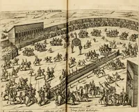 An illustration from Beschreibung derer fürstlicher güligscher &c. Hochzeit : so im Jahr Christi tausent fünffhundert achtzig fünff, am sechszehenden Junij vnd nechstfolgenden acht Tagen, zu Düsseldorff mit grossen Freuden, fürstlichen Triumph vnd Herrligkeit gehalten worden (1587)