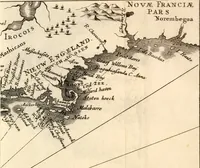 An illustration from Beschrijvinghe van Virginia, Nieuw Nederlandt, Nieuw Engelandt, en d'eylanden Bermudes, Berbados, en S. Christoffel. Dienstelijck voor elck een derwaerts handelende, en alle voort-planters van nieuw colonien (1651)