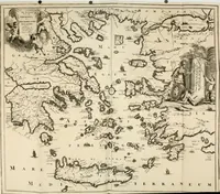 An illustration from Naukeurige beschryving der eilanden, in de archipel der Middelantsche zee, en ontrent dezelve, gelegen : waer onder de voornaemste Cyprus, Rhodus, Kandien, Samos, Scio, Negroponte, Lemnos, Paros, Delos, Patmos, en andere in groten getale, behelzende der zelver benamingen, gelegentheden, steden, kastelen, gedenkwaerdige aeloude en hedendaeghse geschiedenissen, bestieringen, veroveringen, gewassen, dieren, &c. : verrijkt met zee- en eilant-kaerten, en afbeeldingen van steden, dieren, gewassen &c. (1688)