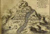 An illustration from Naukeurige beschryving der eilanden, in de archipel der Middelantsche zee, en ontrent dezelve, gelegen : waer onder de voornaemste Cyprus, Rhodus, Kandien, Samos, Scio, Negroponte, Lemnos, Paros, Delos, Patmos, en andere in groten getale, behelzende der zelver benamingen, gelegentheden, steden, kastelen, gedenkwaerdige aeloude en hedendaeghse geschiedenissen, bestieringen, veroveringen, gewassen, dieren, &c. : verrijkt met zee- en eilant-kaerten, en afbeeldingen van steden, dieren, gewassen &c. (1688)