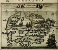 An illustration from Naukeurige beschryving der eilanden, in de archipel der Middelantsche zee, en ontrent dezelve, gelegen : waer onder de voornaemste Cyprus, Rhodus, Kandien, Samos, Scio, Negroponte, Lemnos, Paros, Delos, Patmos, en andere in groten getale, behelzende der zelver benamingen, gelegentheden, steden, kastelen, gedenkwaerdige aeloude en hedendaeghse geschiedenissen, bestieringen, veroveringen, gewassen, dieren, &c. : verrijkt met zee- en eilant-kaerten, en afbeeldingen van steden, dieren, gewassen &c. (1688)