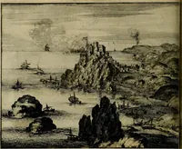 An illustration from Naukeurige beschryving der eilanden, in de archipel der Middelantsche zee, en ontrent dezelve, gelegen : waer onder de voornaemste Cyprus, Rhodus, Kandien, Samos, Scio, Negroponte, Lemnos, Paros, Delos, Patmos, en andere in groten getale, behelzende der zelver benamingen, gelegentheden, steden, kastelen, gedenkwaerdige aeloude en hedendaeghse geschiedenissen, bestieringen, veroveringen, gewassen, dieren, &c. : verrijkt met zee- en eilant-kaerten, en afbeeldingen van steden, dieren, gewassen &c. (1688)