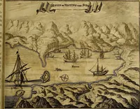 An illustration from Naukeurige beschryving der eilanden, in de archipel der Middelantsche zee, en ontrent dezelve, gelegen : waer onder de voornaemste Cyprus, Rhodus, Kandien, Samos, Scio, Negroponte, Lemnos, Paros, Delos, Patmos, en andere in groten getale, behelzende der zelver benamingen, gelegentheden, steden, kastelen, gedenkwaerdige aeloude en hedendaeghse geschiedenissen, bestieringen, veroveringen, gewassen, dieren, &c. : verrijkt met zee- en eilant-kaerten, en afbeeldingen van steden, dieren, gewassen &c. (1688)