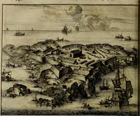 An illustration from Naukeurige beschryving der eilanden, in de archipel der Middelantsche zee, en ontrent dezelve, gelegen : waer onder de voornaemste Cyprus, Rhodus, Kandien, Samos, Scio, Negroponte, Lemnos, Paros, Delos, Patmos, en andere in groten getale, behelzende der zelver benamingen, gelegentheden, steden, kastelen, gedenkwaerdige aeloude en hedendaeghse geschiedenissen, bestieringen, veroveringen, gewassen, dieren, &c. : verrijkt met zee- en eilant-kaerten, en afbeeldingen van steden, dieren, gewassen &c. (1688)