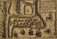 An illustration from Historische beschryvinghe der seer wijt beroemde Coop-stadt Amsterdam : waer inne benevens de eerste beginselen ende opcomsten der stadt, verscheyde privilgien ordonnantien, ende andere ghedenckweerdinghe gheschiedenissen met het ghene de nieuwe vergrootinghen der stadt, als oock de handel ende verre reysen ende de politie betreffende is, tot desen teghenwoordinghen tijt, nae her vervolch der jaeren, verhaelt werdt (1614)