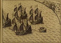 An illustration from Historische beschryvinghe der seer wijt beroemde Coop-stadt Amsterdam : waer inne benevens de eerste beginselen ende opcomsten der stadt, verscheyde privilgien ordonnantien, ende andere ghedenckweerdinghe gheschiedenissen met het ghene de nieuwe vergrootinghen der stadt, als oock de handel ende verre reysen ende de politie betreffende is, tot desen teghenwoordinghen tijt, nae her vervolch der jaeren, verhaelt werdt (1614)