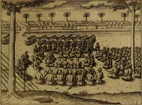An illustration from Historische beschryvinghe der seer wijt beroemde Coop-stadt Amsterdam : waer inne benevens de eerste beginselen ende opcomsten der stadt, verscheyde privilgien ordonnantien, ende andere ghedenckweerdinghe gheschiedenissen met het ghene de nieuwe vergrootinghen der stadt, als oock de handel ende verre reysen ende de politie betreffende is, tot desen teghenwoordinghen tijt, nae her vervolch der jaeren, verhaelt werdt (1614)